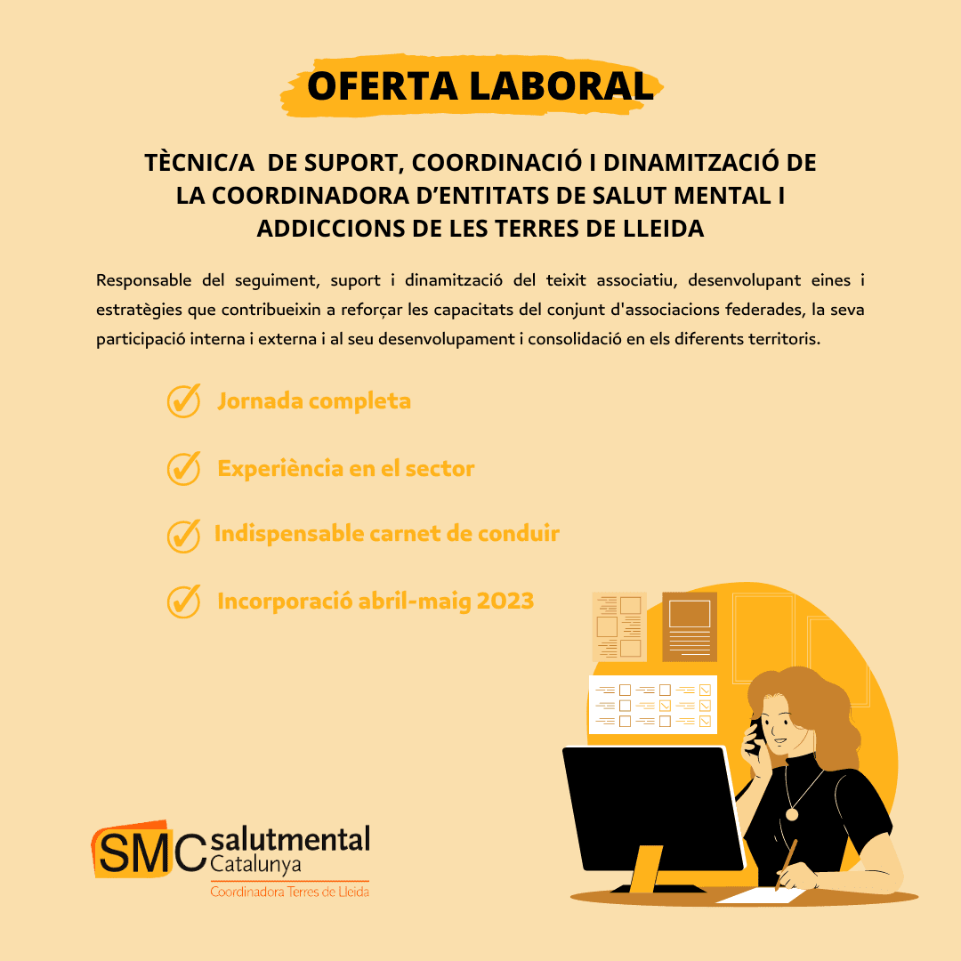 OFERTA DE FEINA: TÈCNIC/A DE SUPORT, COORDINACIÓ I DINAMITZACIÓ